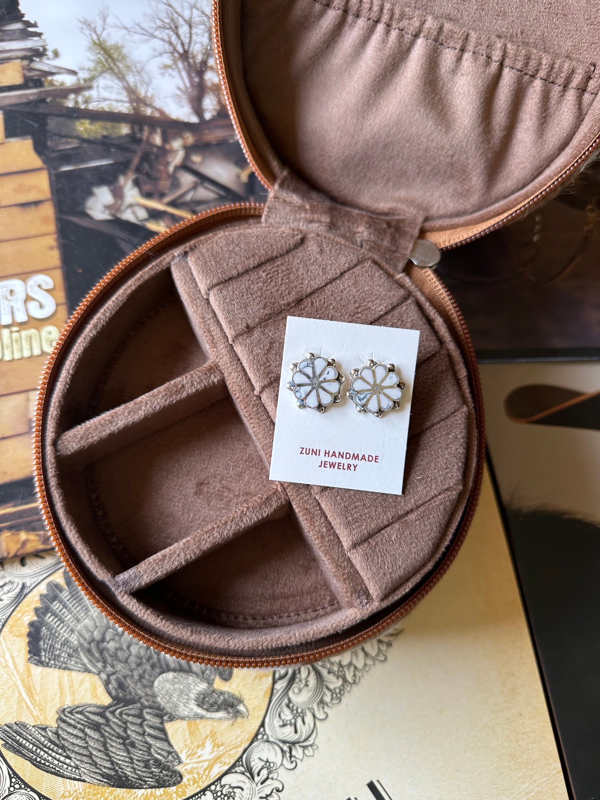 White Buffalo Flower Studs