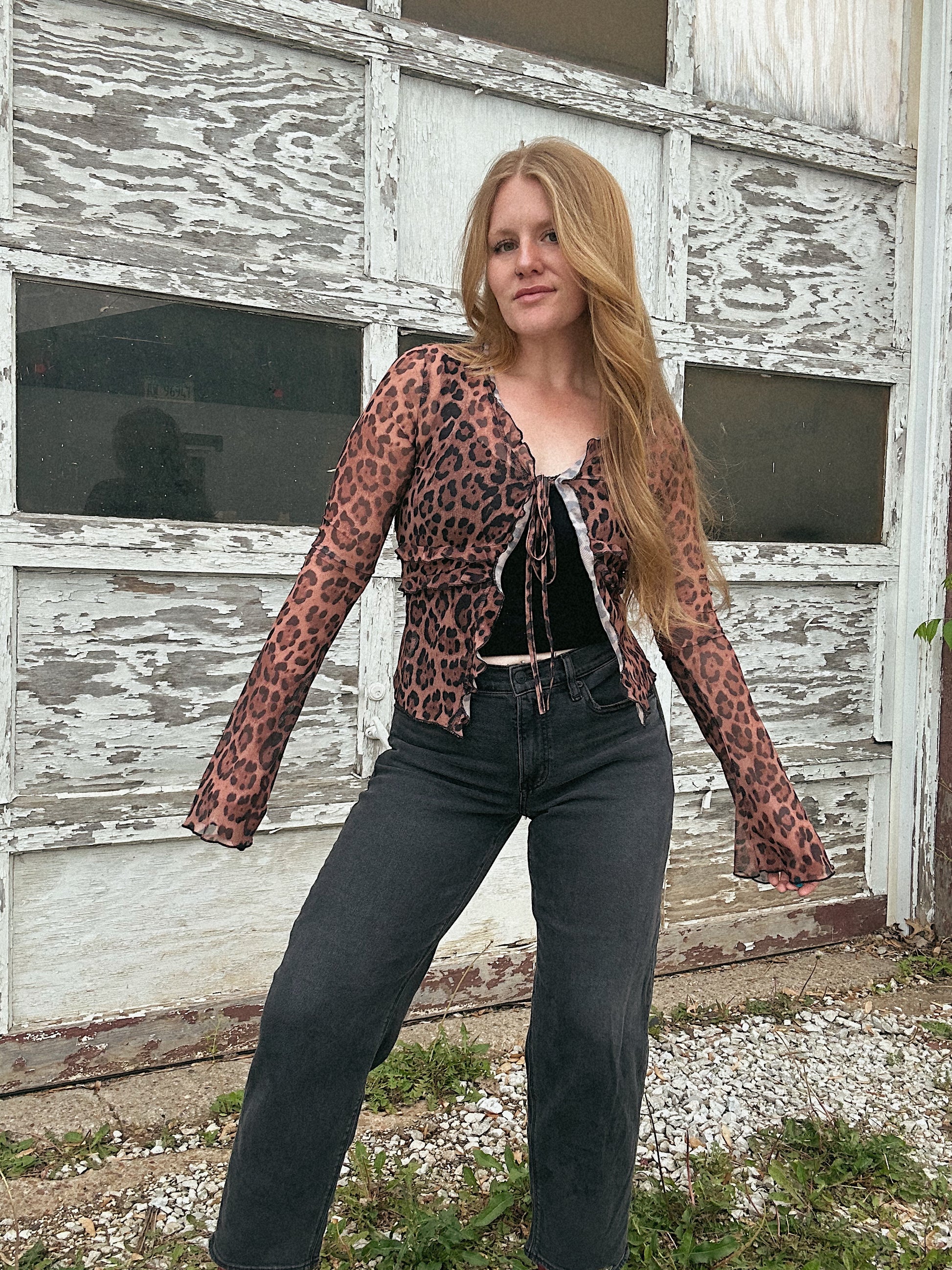 Violet Leopard Print Mesh Top