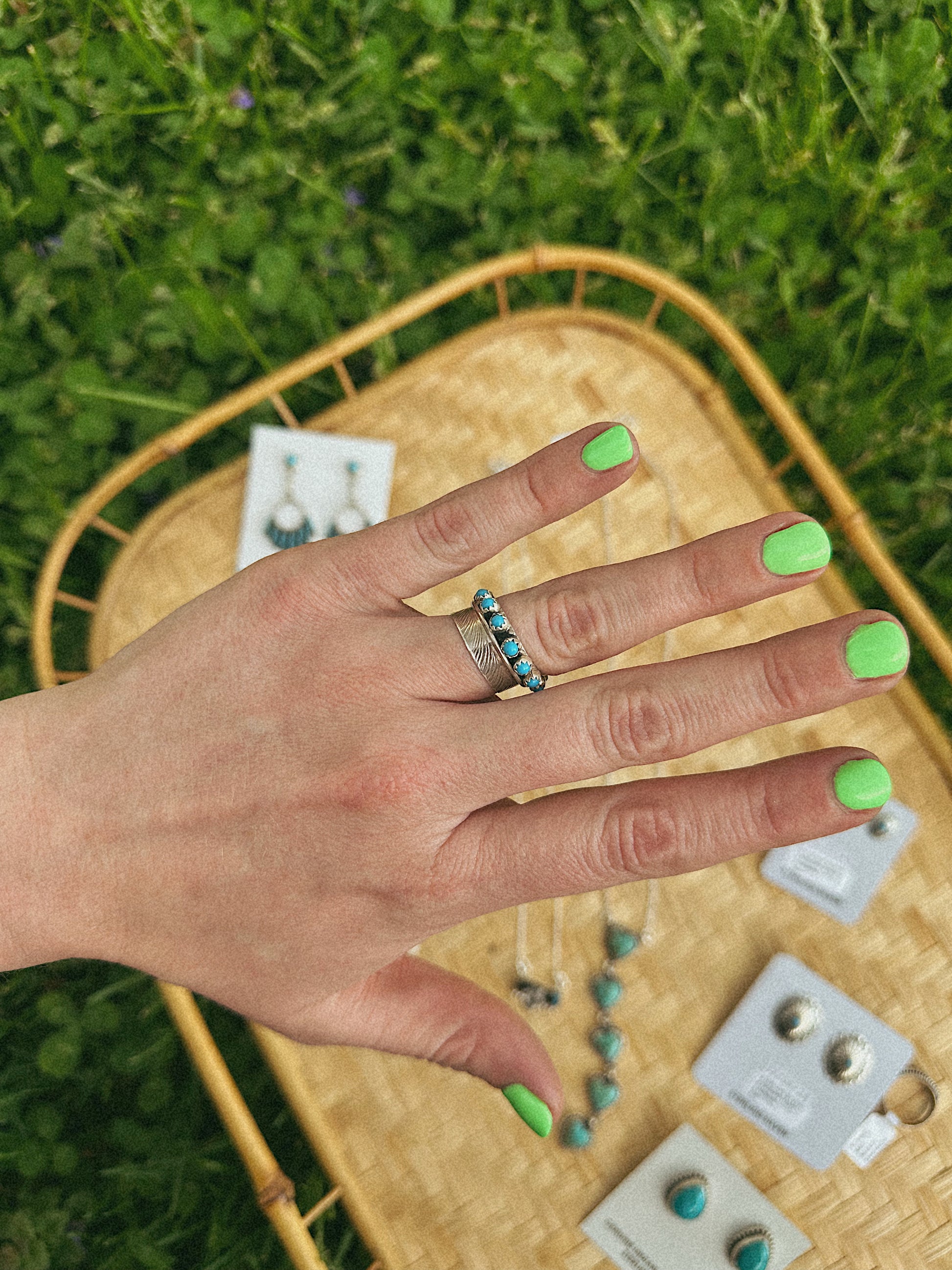 Studded Adjustable Turquoise Ring