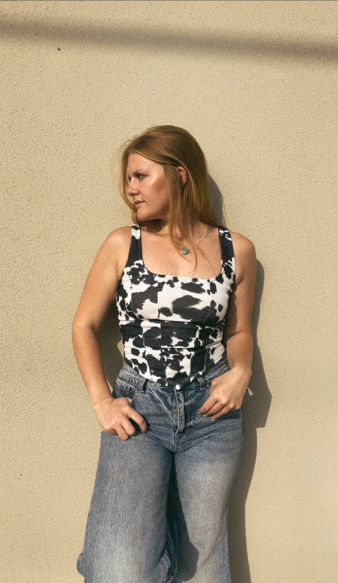 Stockyards cowprint corset top