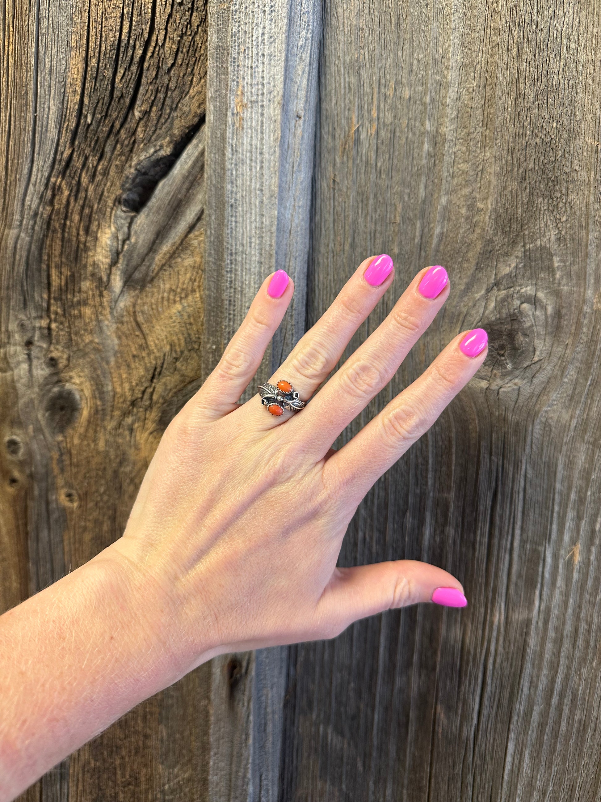 Red Coral Feather Ring