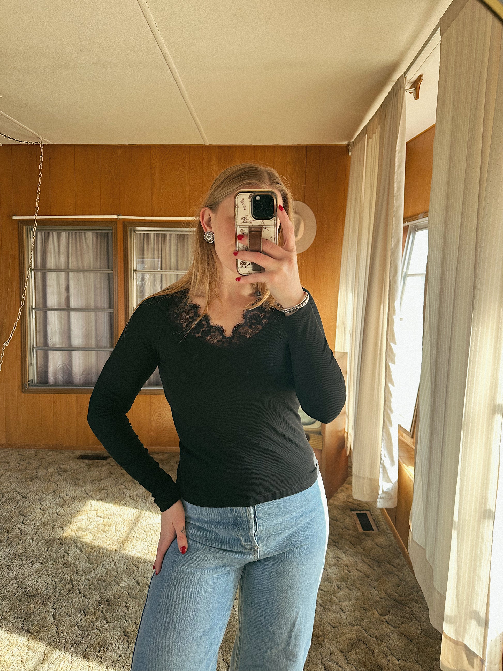 Weekend Lace Ribbed Top