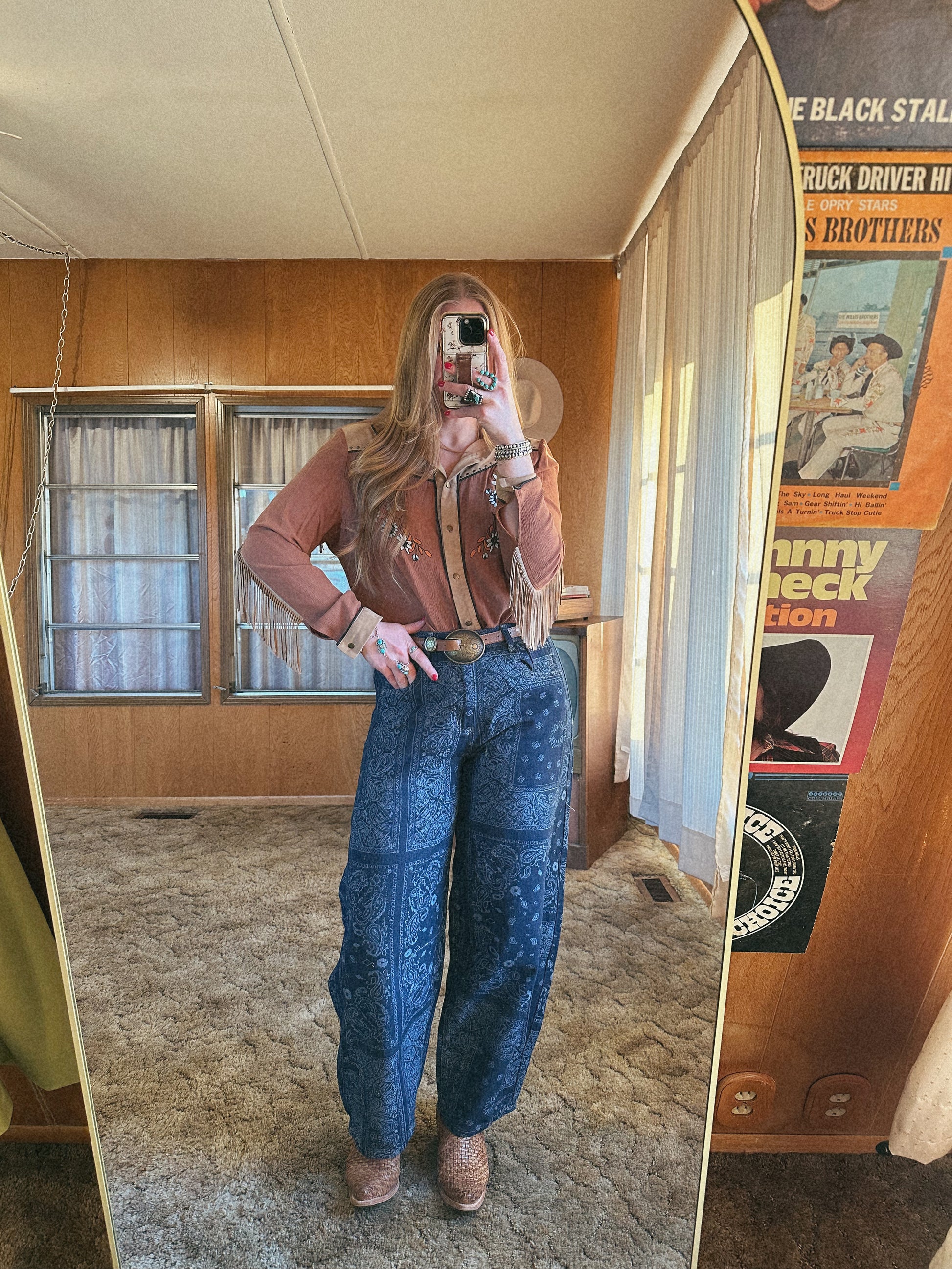 Paisley Print Barrel Jeans