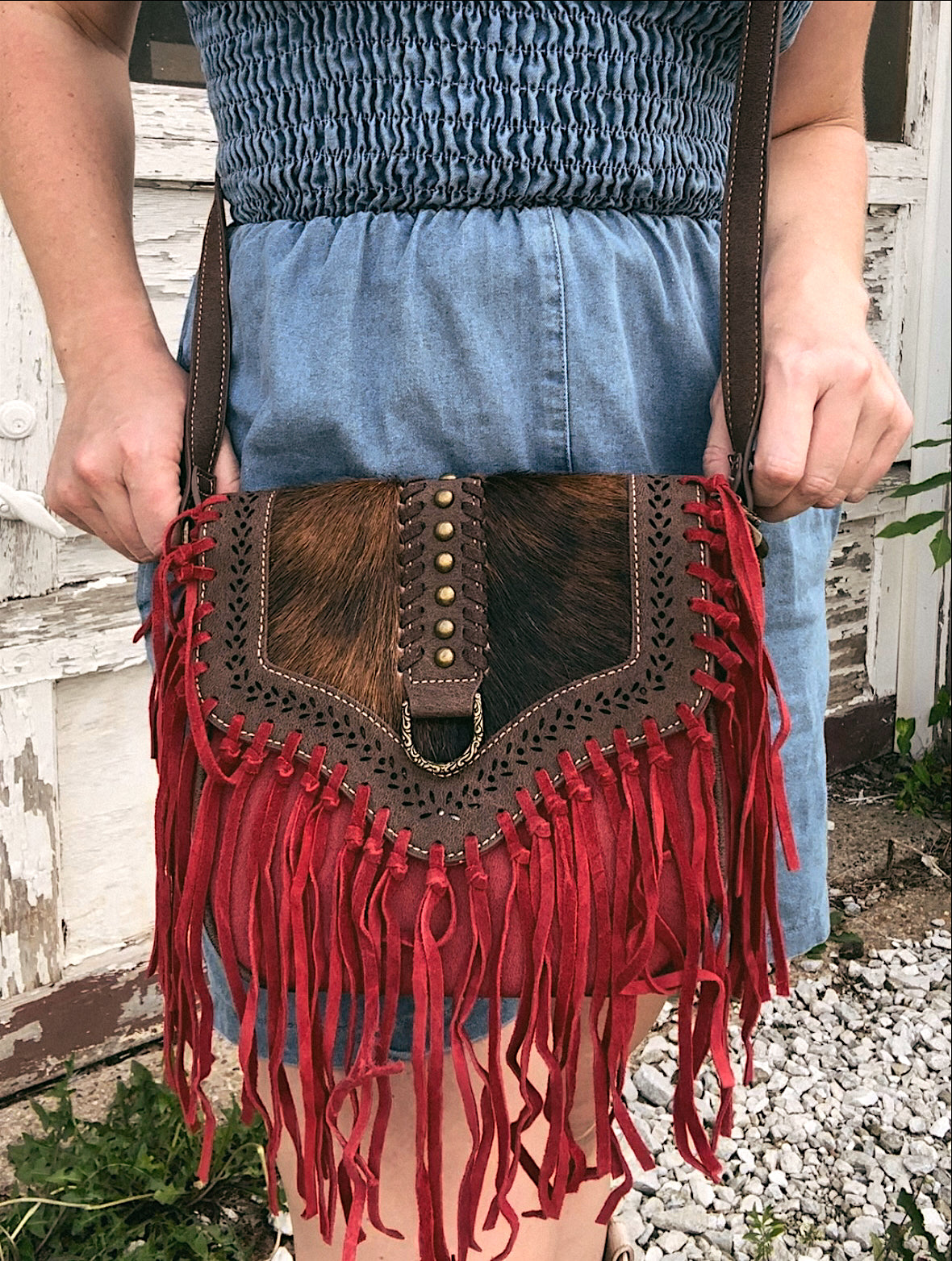 Wrangler Red + Cowhide Crossbody