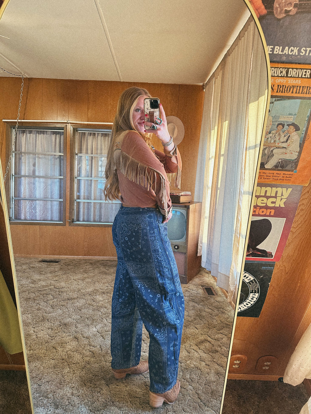 Paisley Print Barrel Jeans