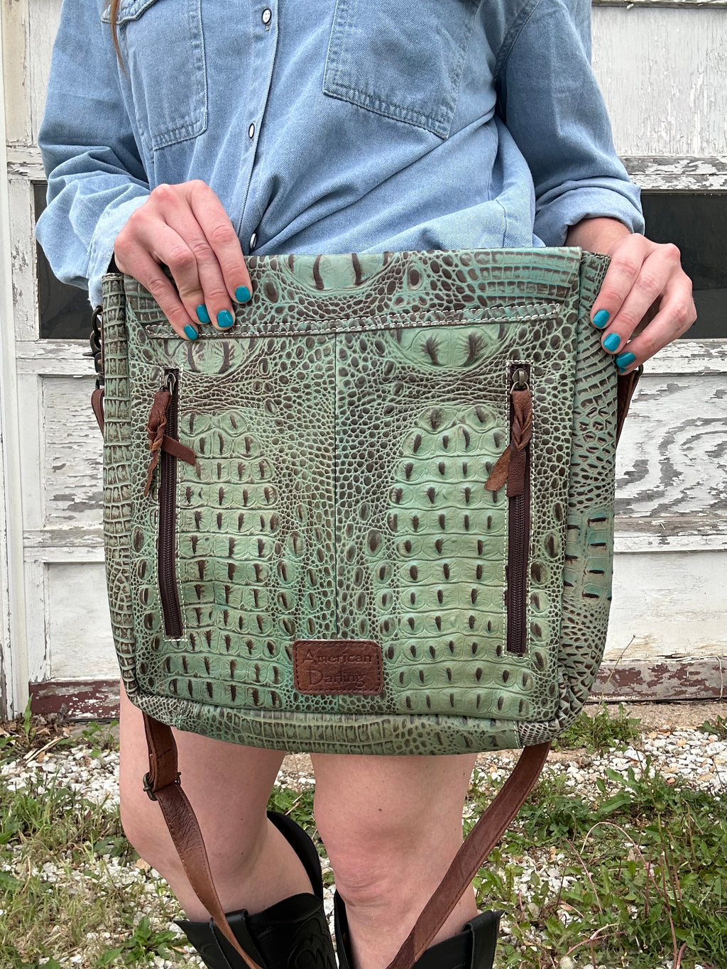Crocodile Embossed Leather Crossbody