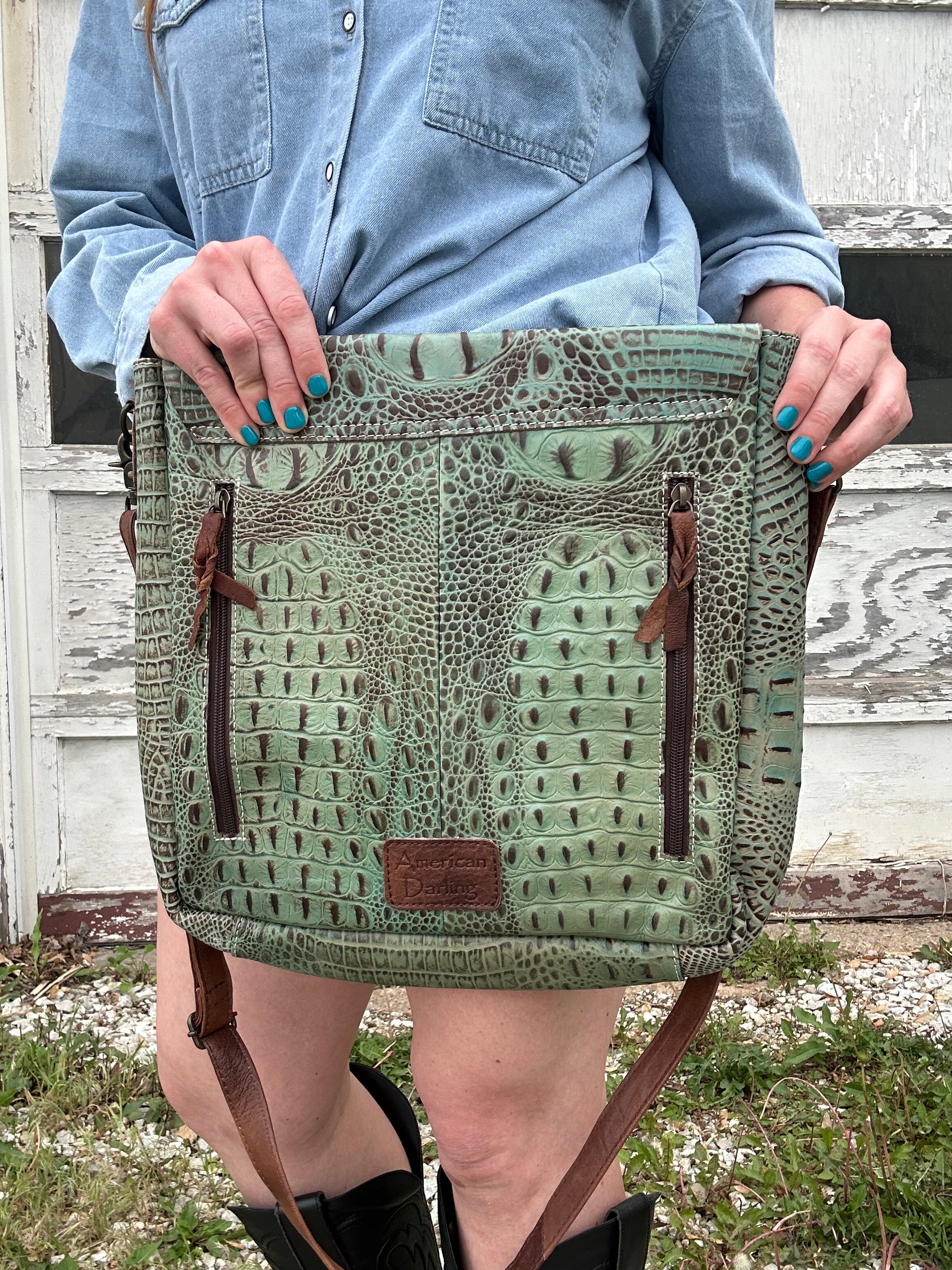 Crocodile Embossed Leather Crossbody