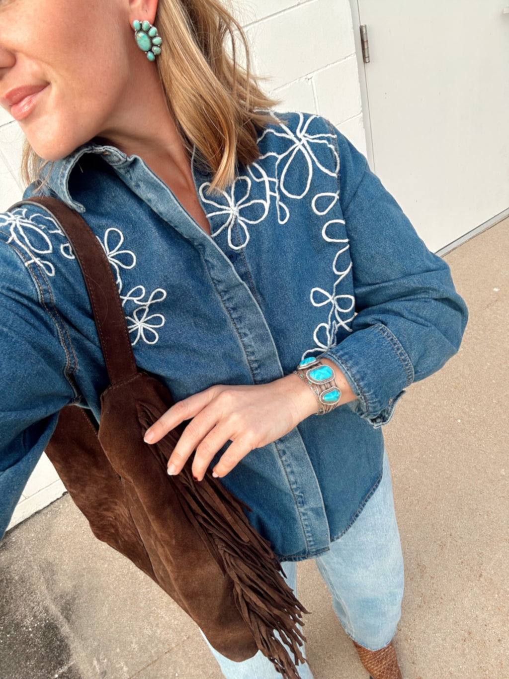 Embroidered Denim Button Up