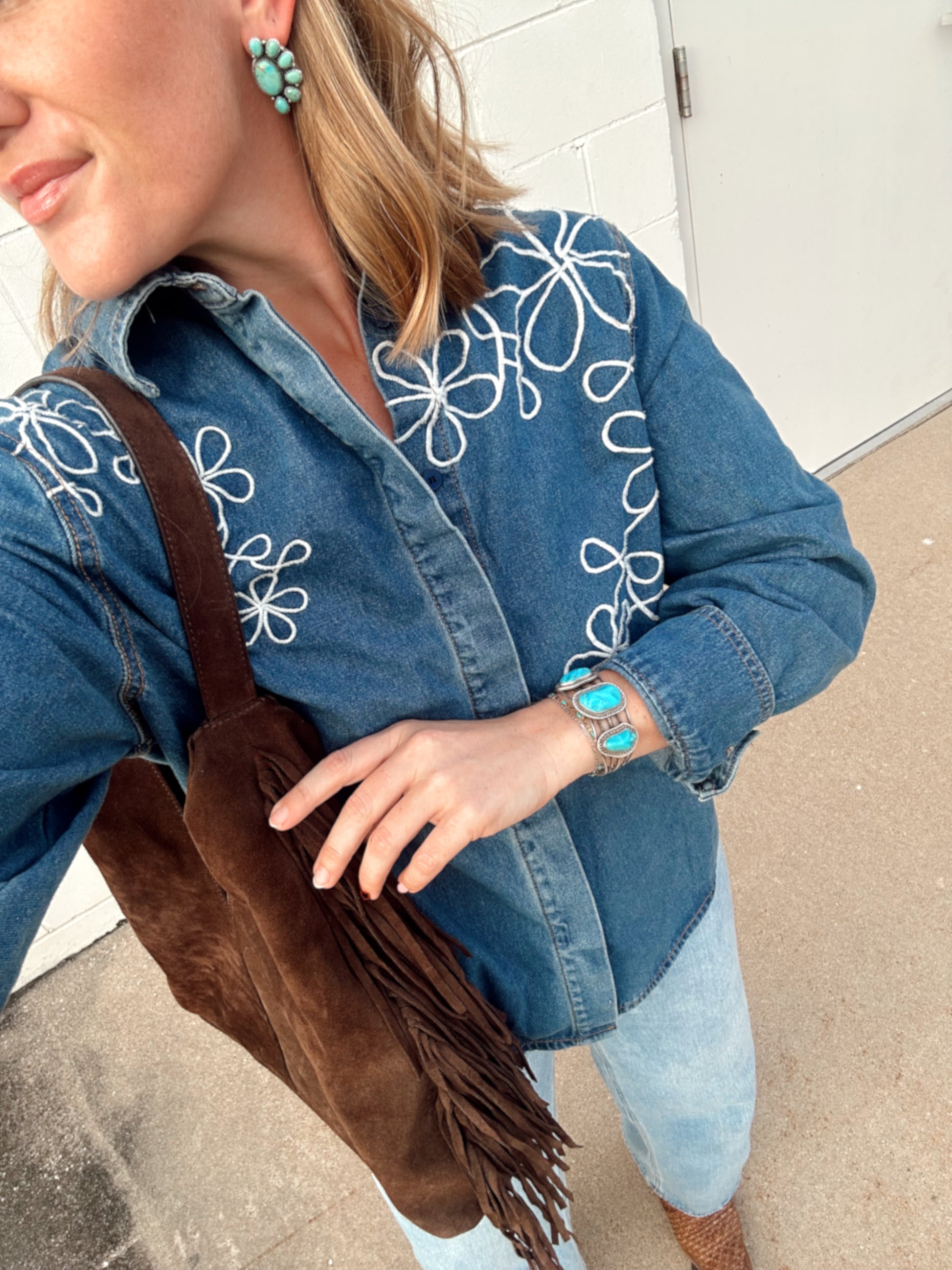 Embroidered Denim Button Up