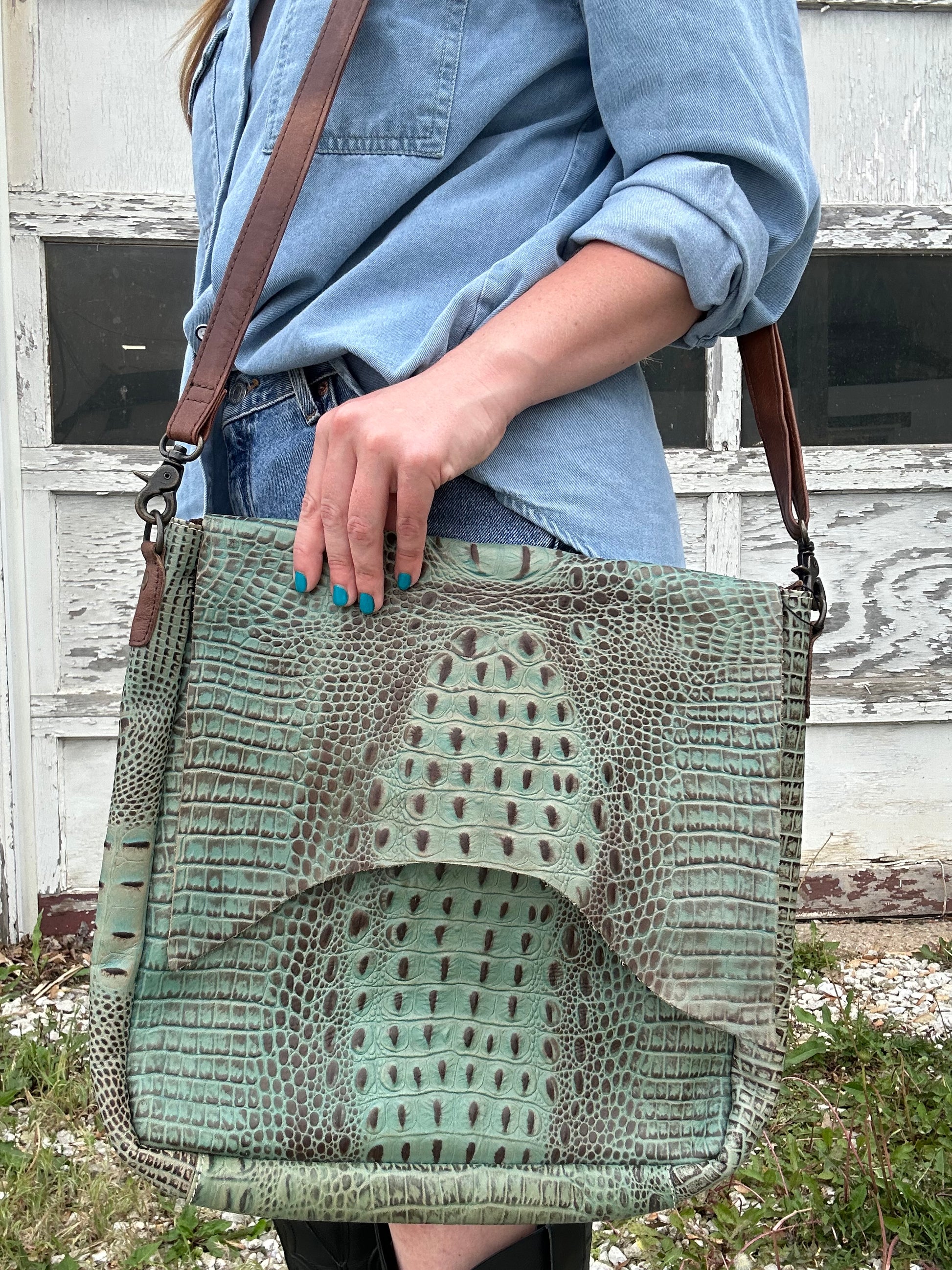 Crocodile Embossed Leather Crossbody