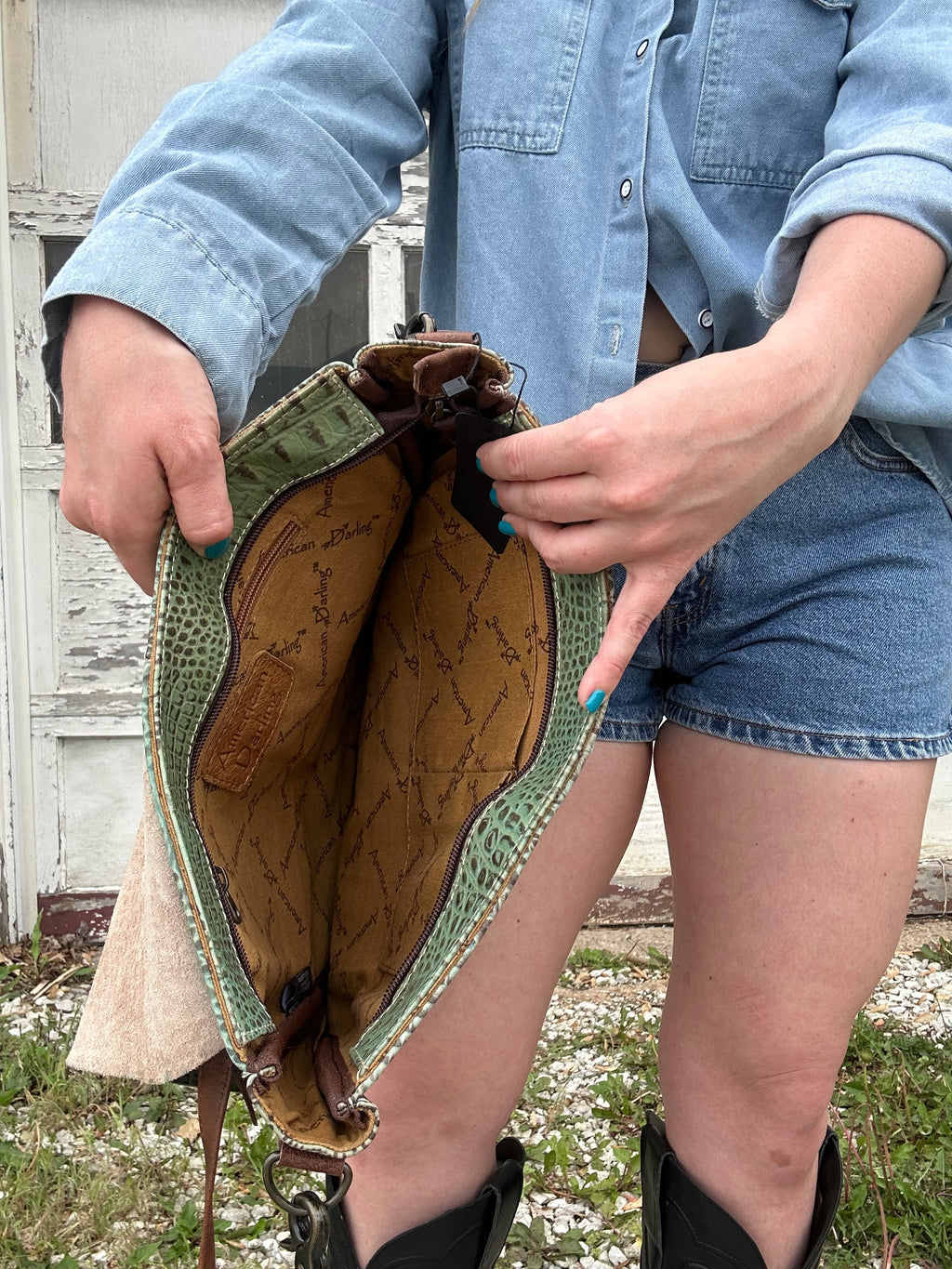 Crocodile Embossed Leather Crossbody