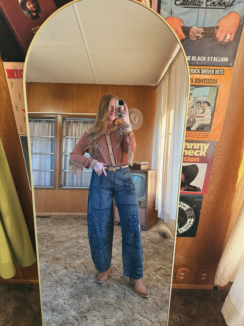 Paisley Print Barrel Jeans