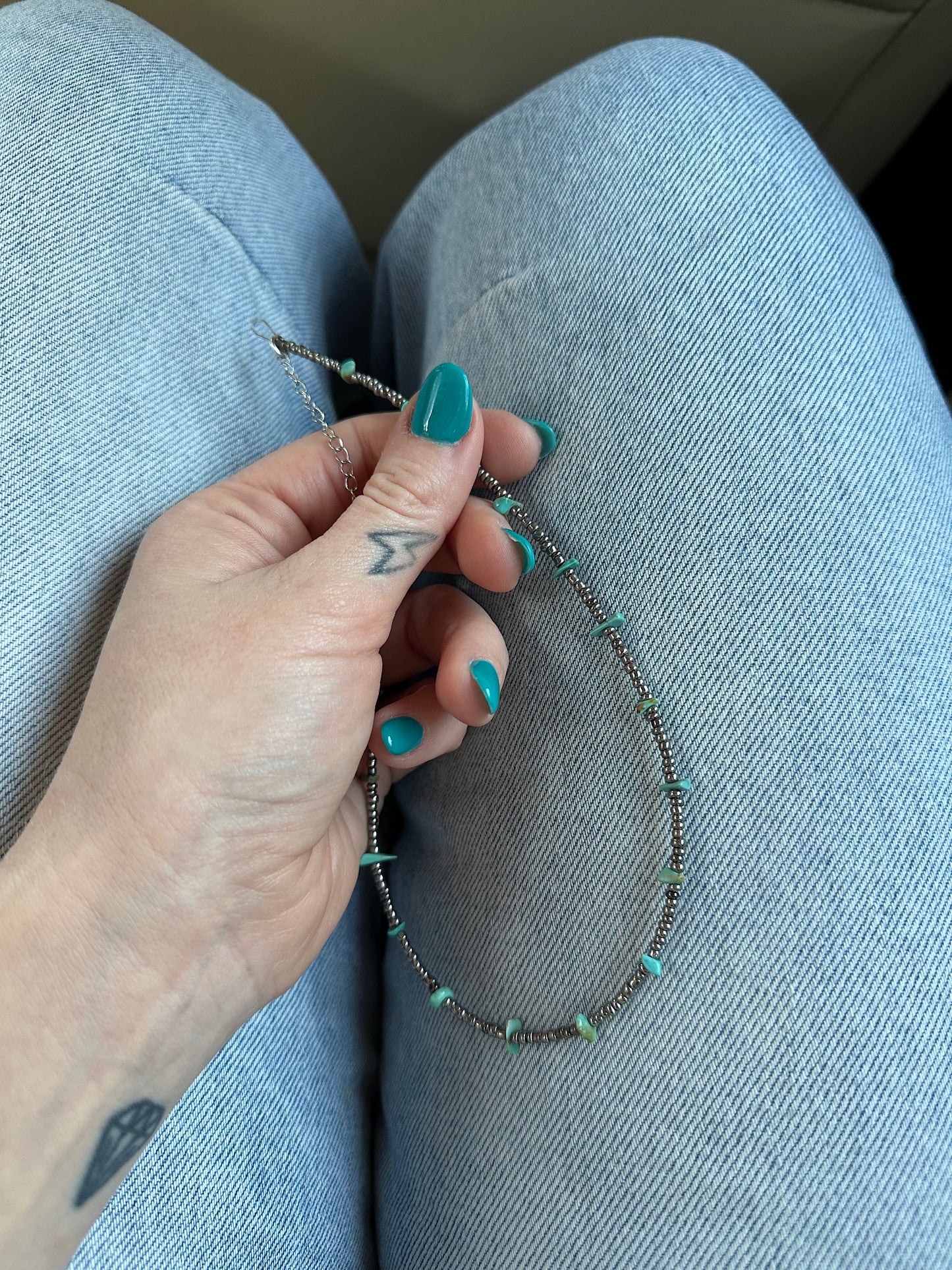 Silver Seeds + Real Turquoise Choker