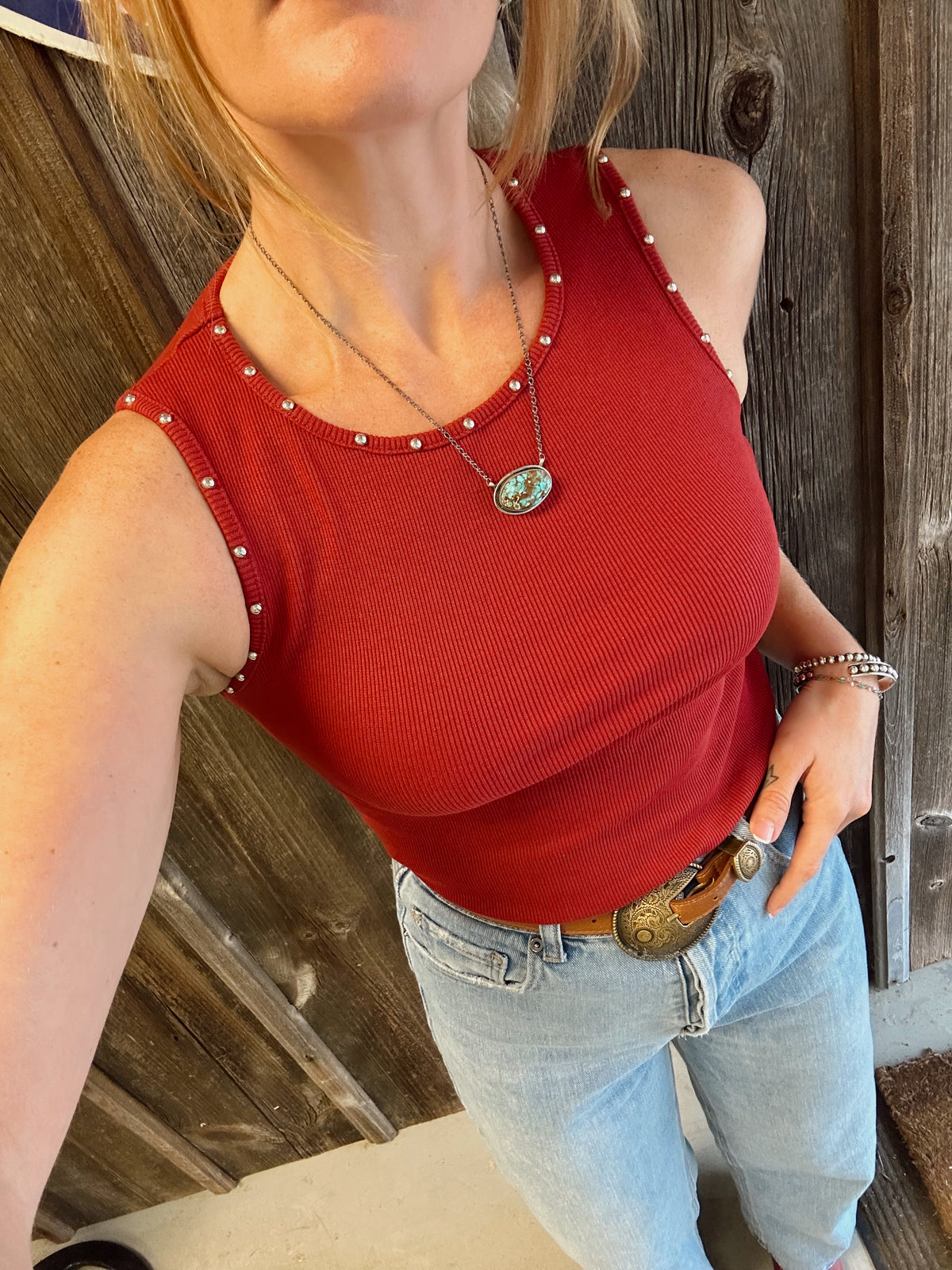 Emily Studded Tank (RED)