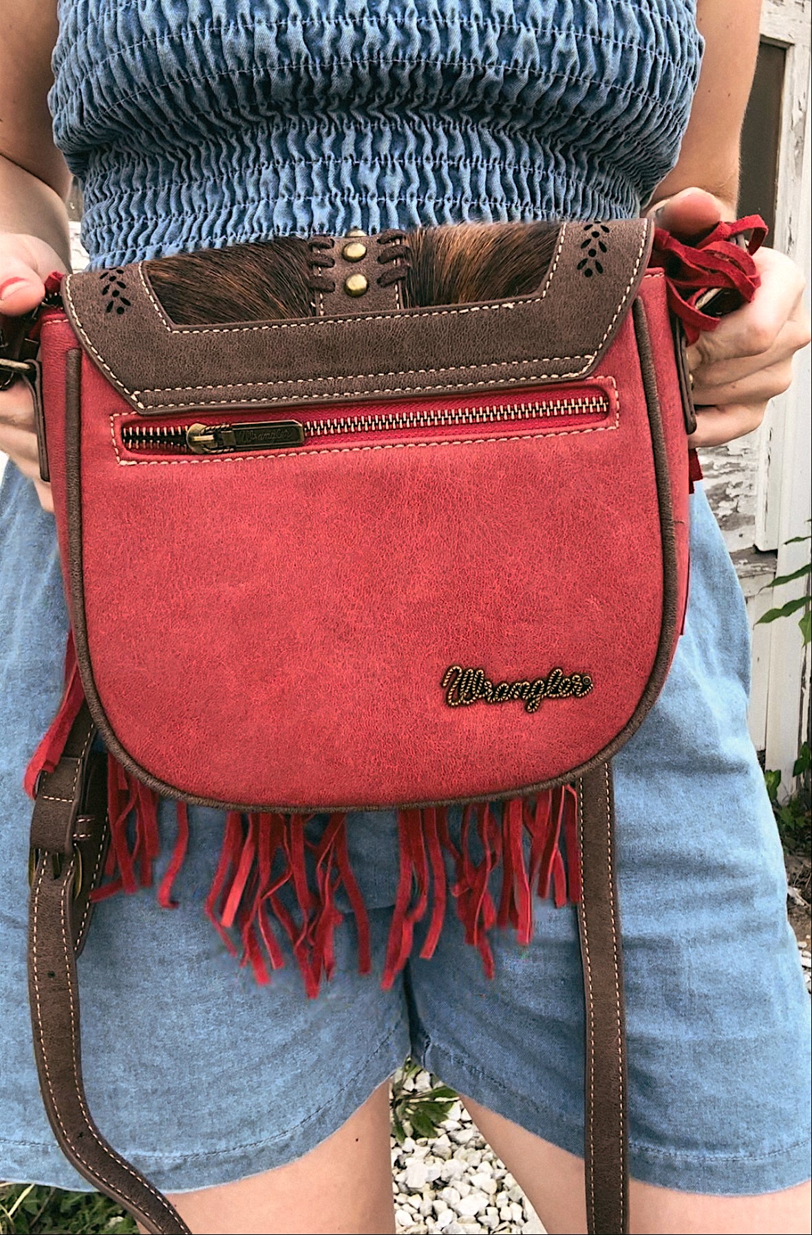 Wrangler Red + Cowhide Crossbody