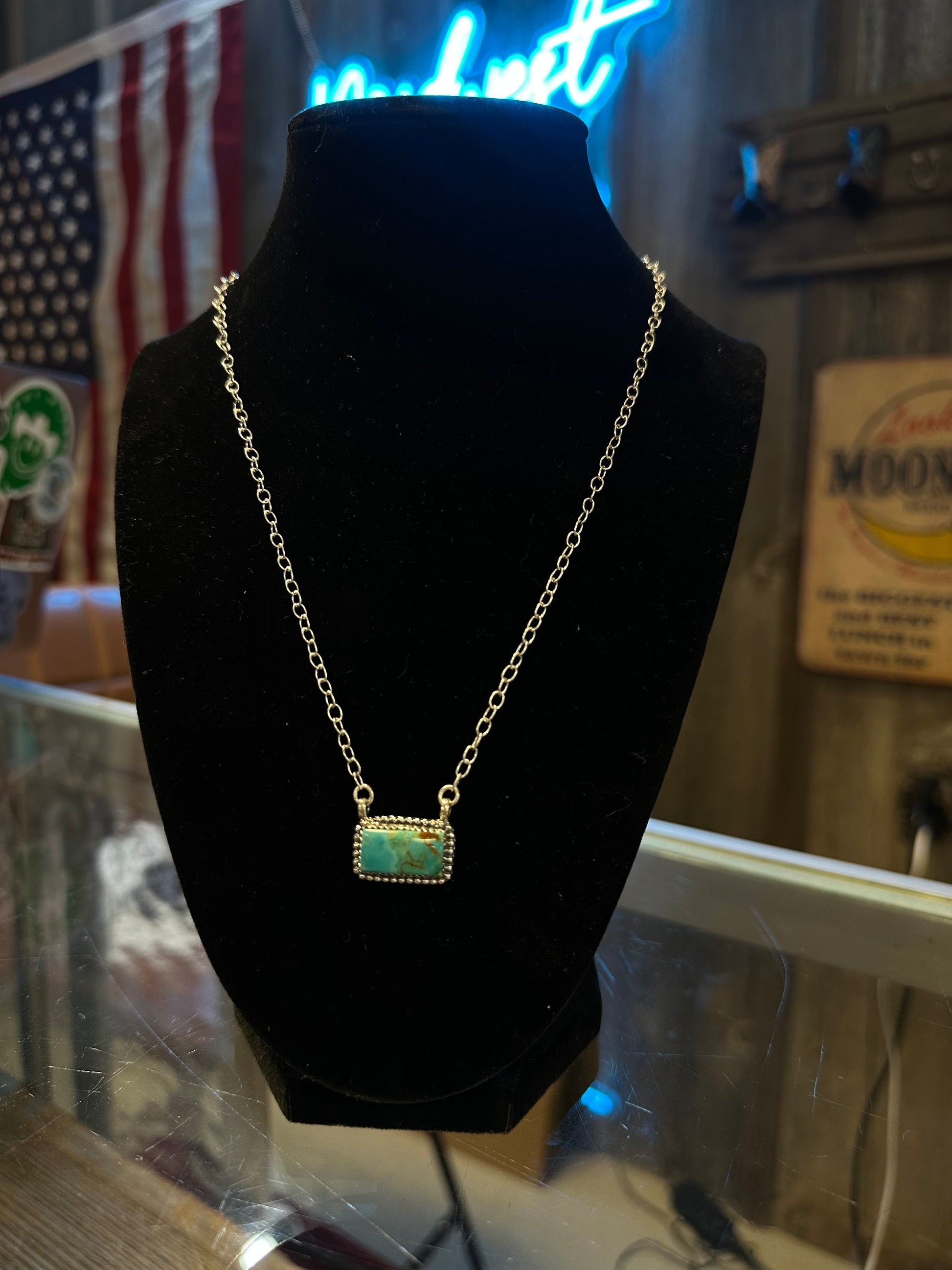 Kingman Turquoise Bar Necklace