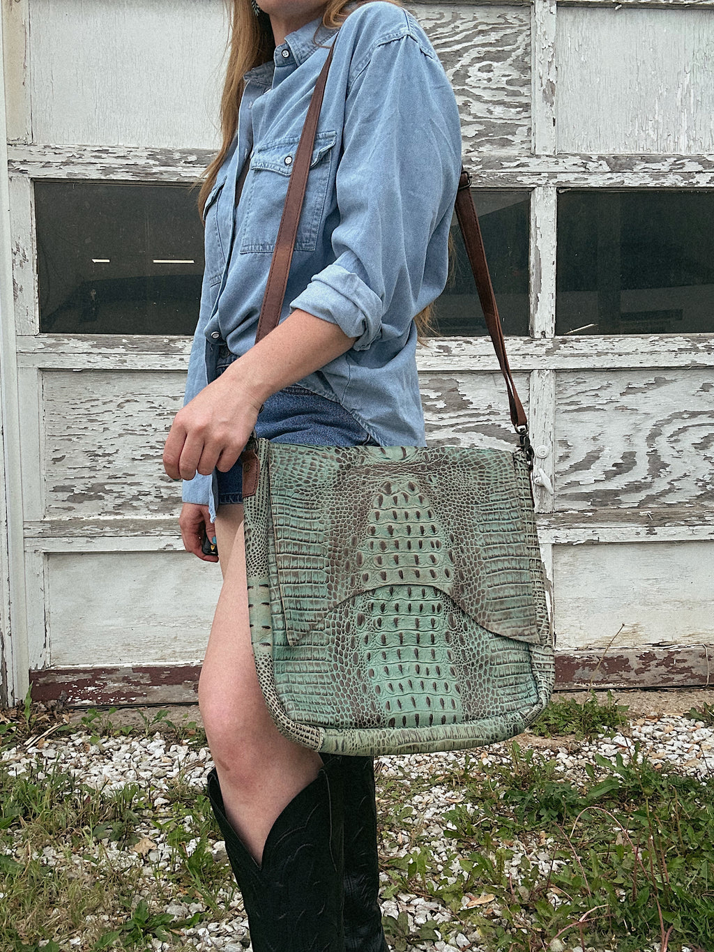 Crocodile Embossed Leather Crossbody