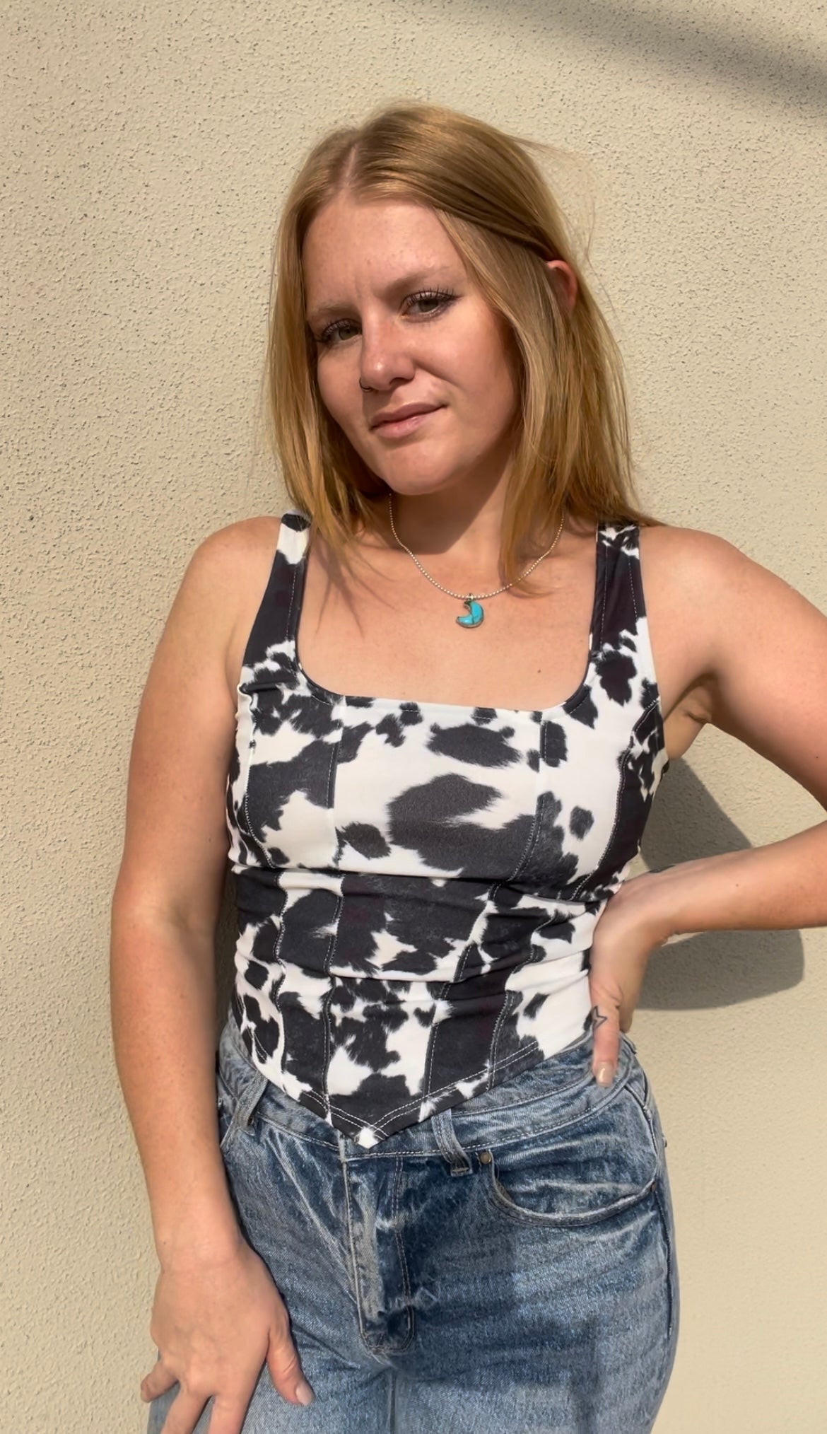 Stockyards cowprint corset top