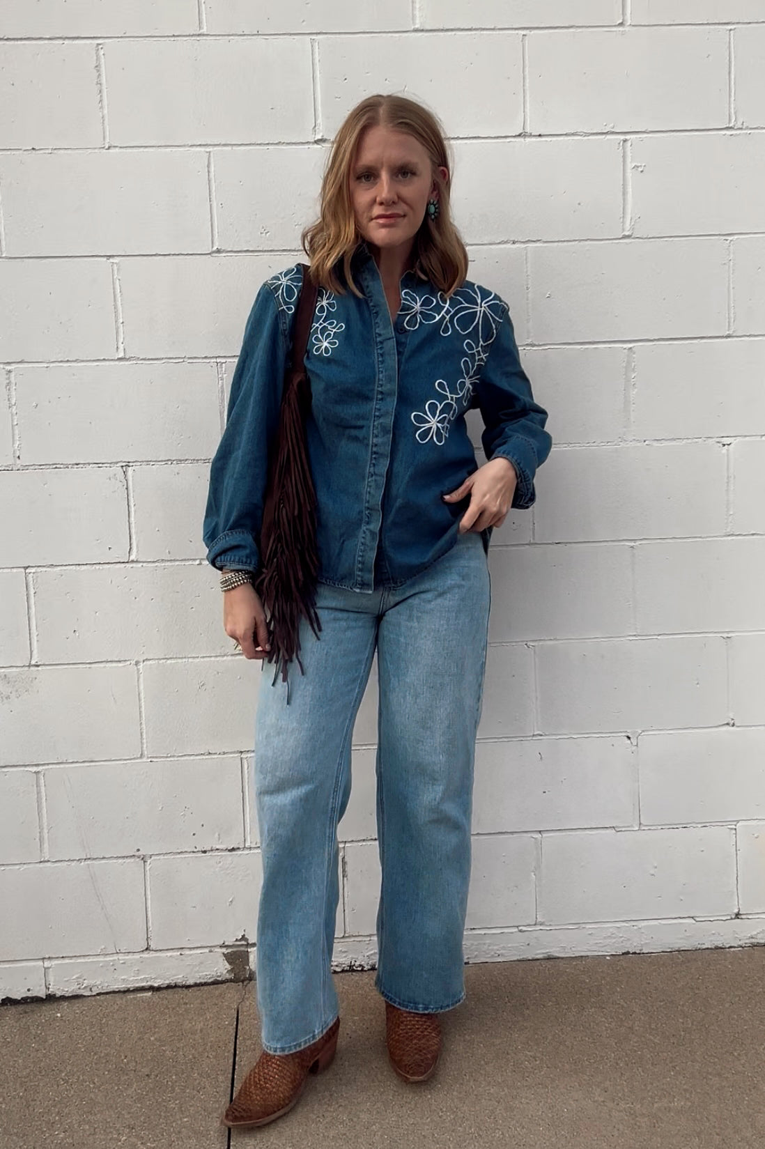 Embroidered Denim Button Up