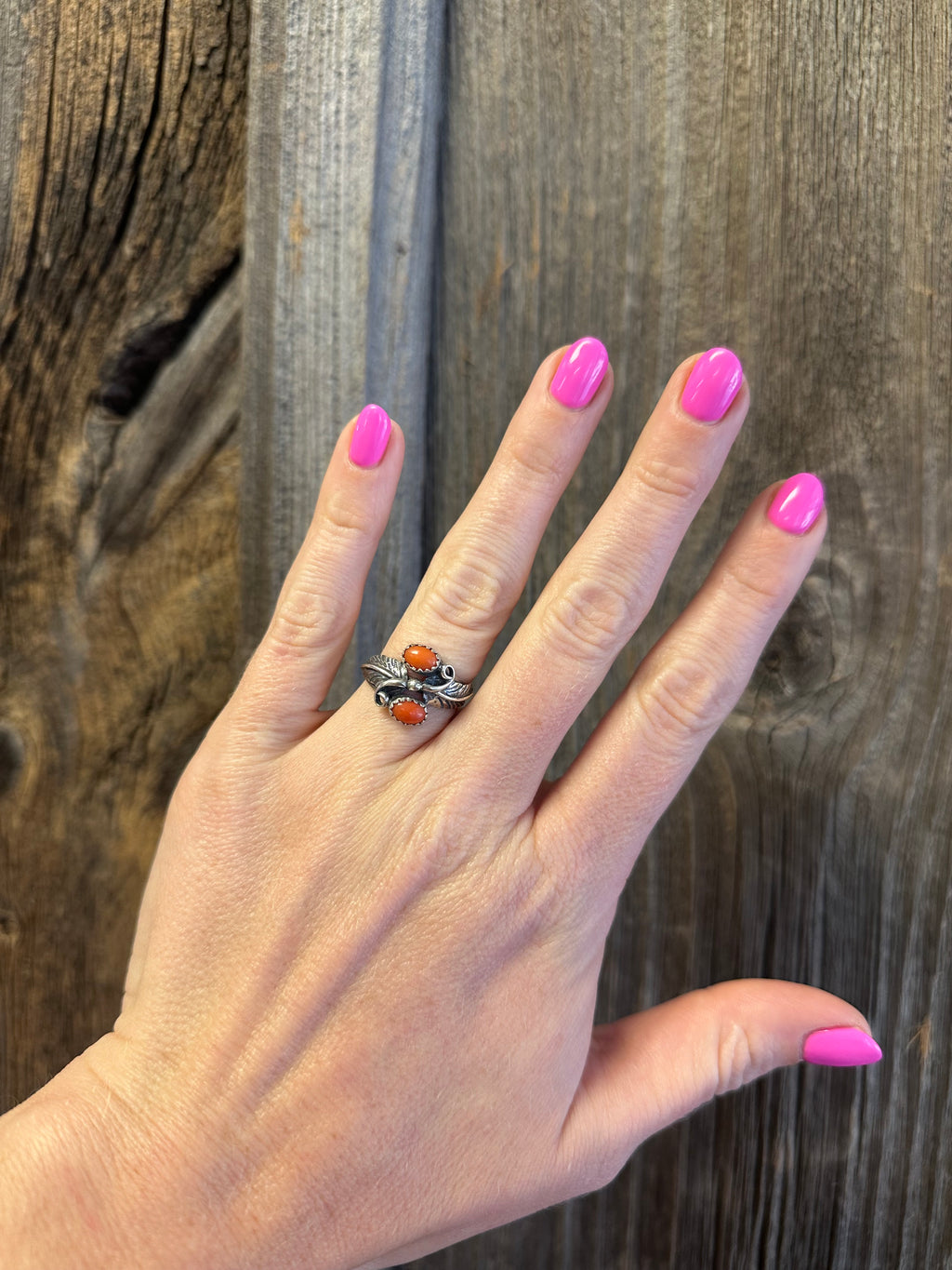 Red Coral Feather Ring
