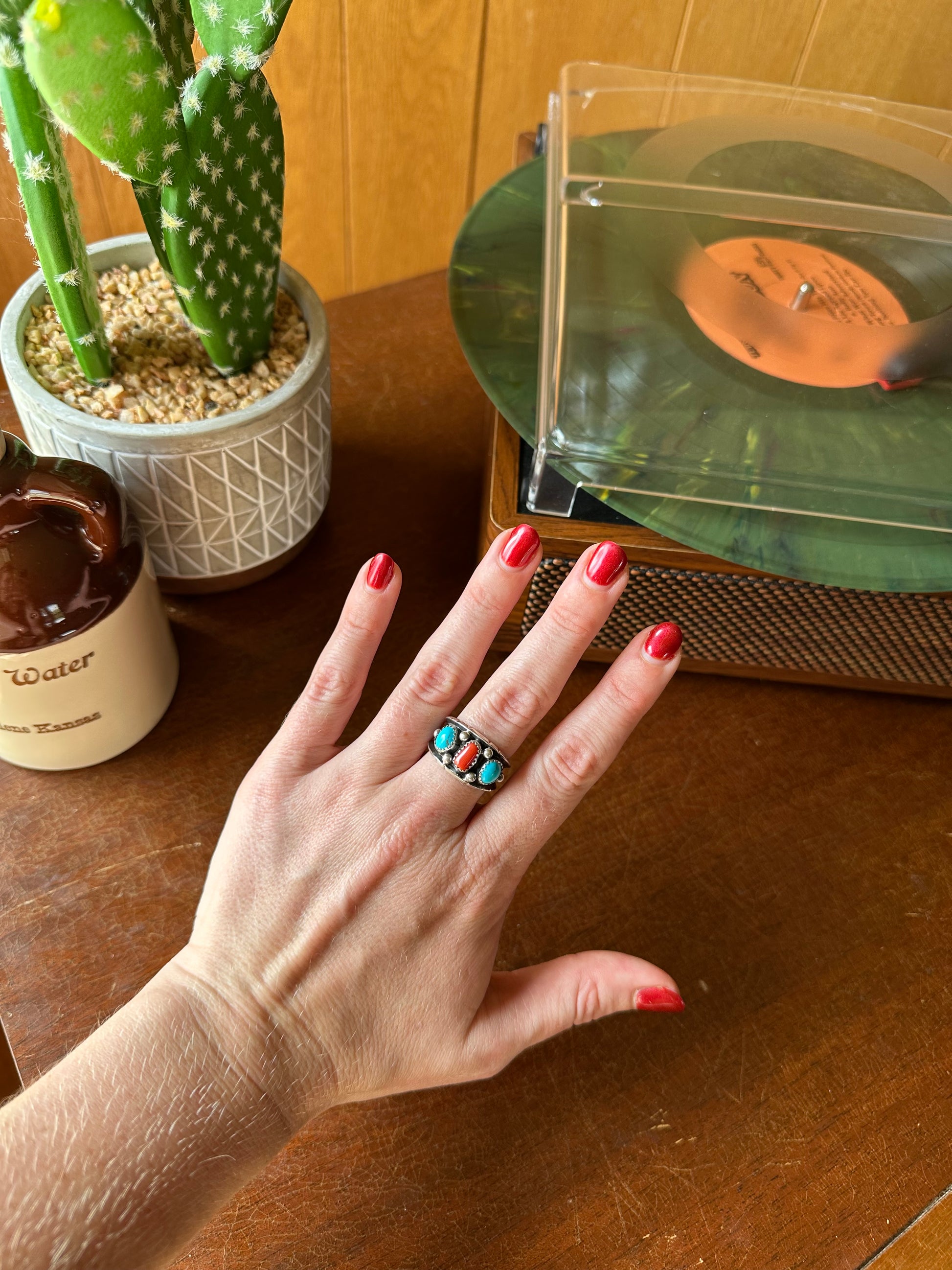 Turquoise + Red Coral Ring