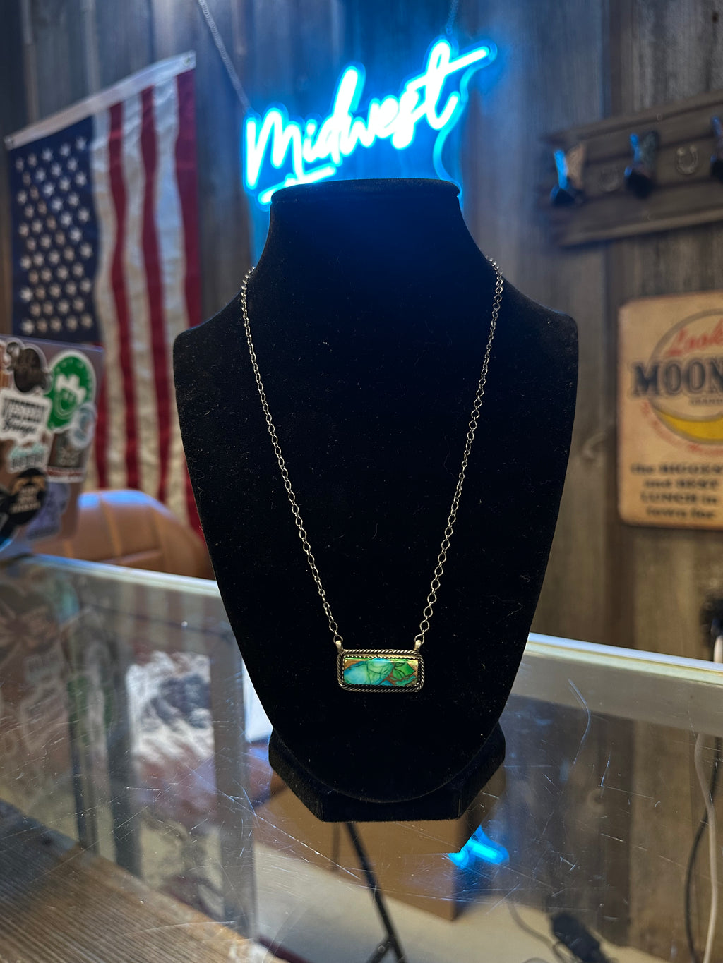 Peacock Turquoise Bar Necklace