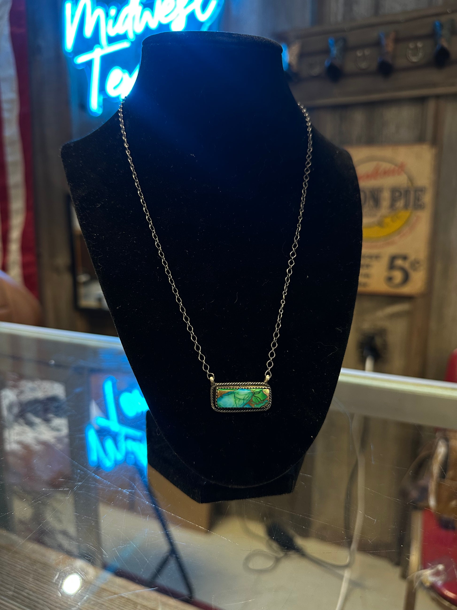 Peacock Turquoise Bar Necklace
