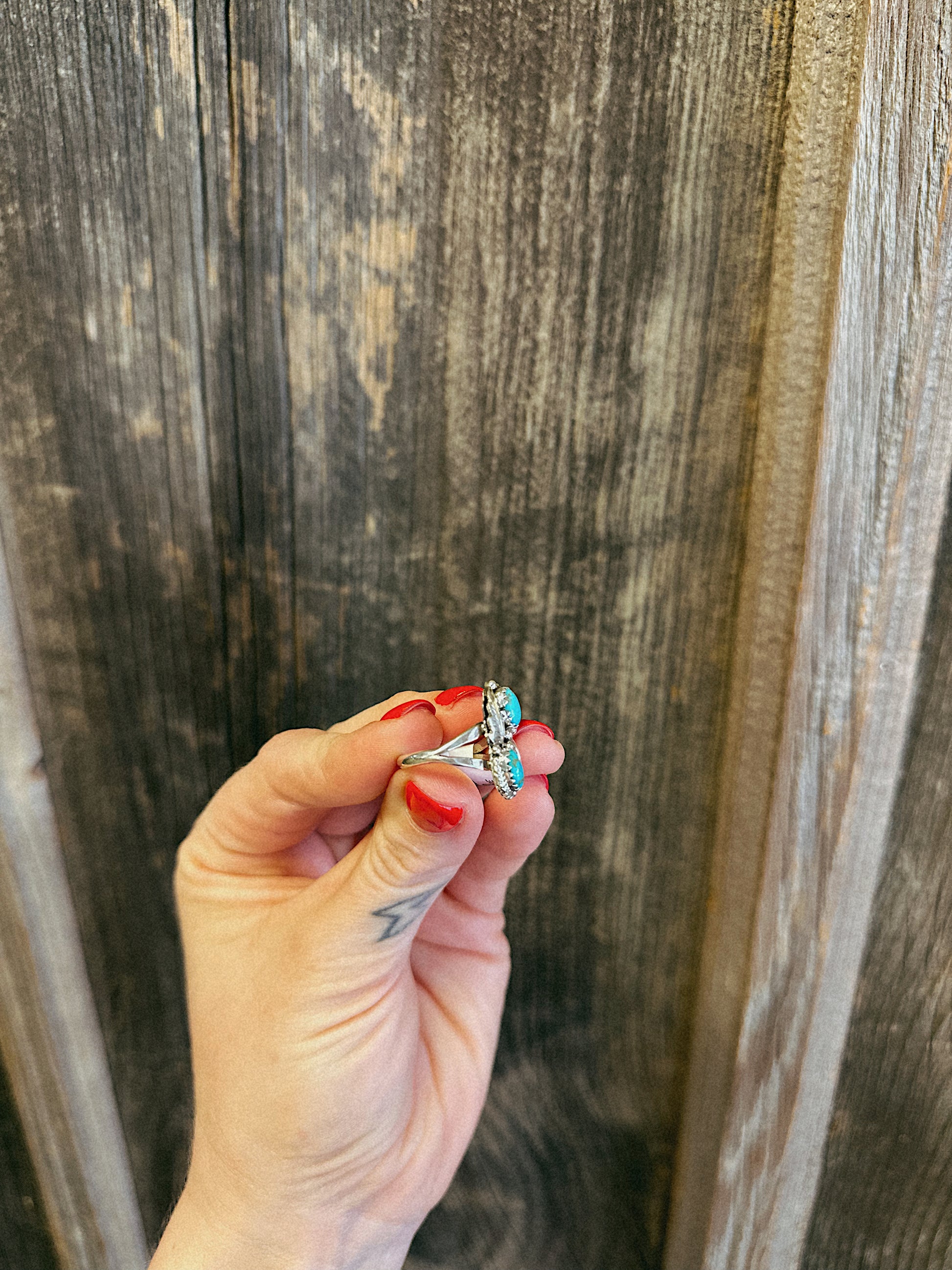 Double Stone Feather Ring