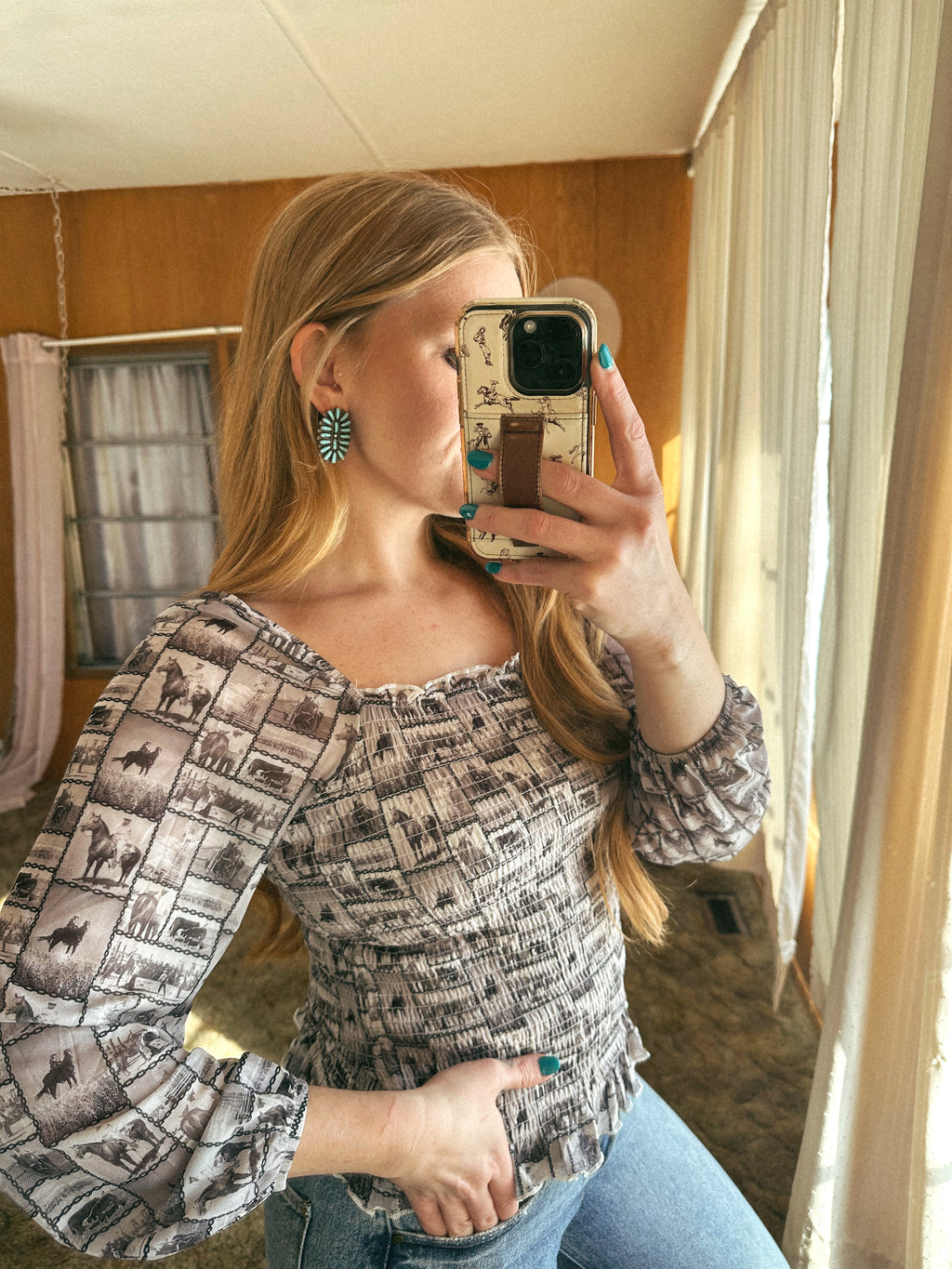 High Noon Western Print Blouse