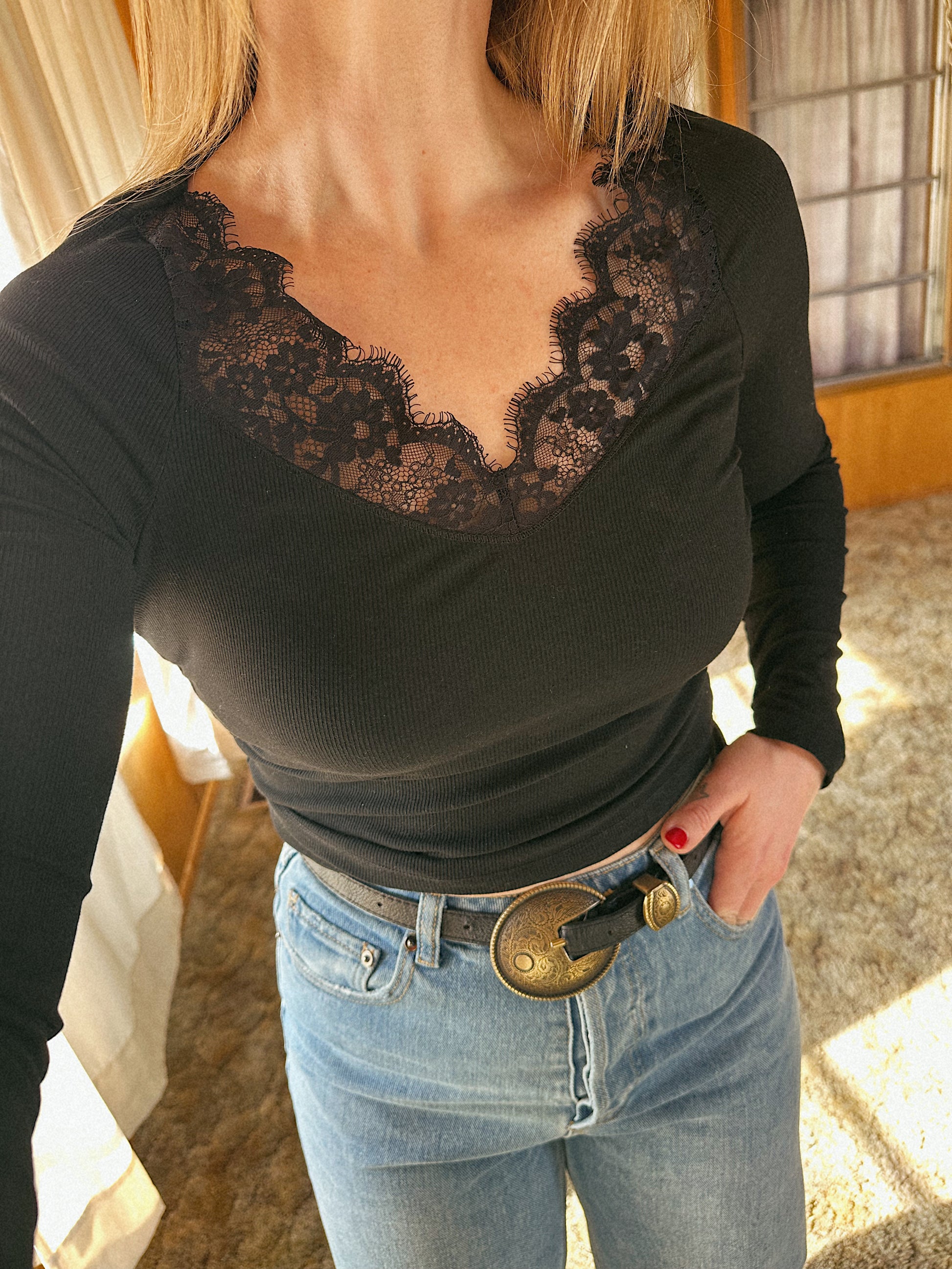 Weekend Lace Ribbed Top