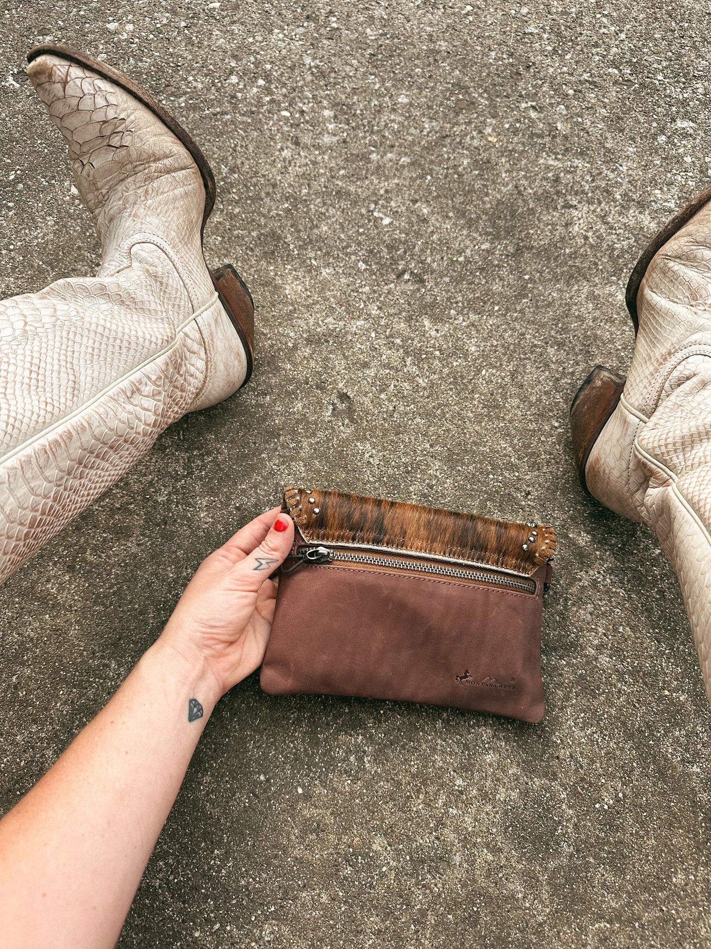 Montana West Studded Cowhide Clutch w/ strap