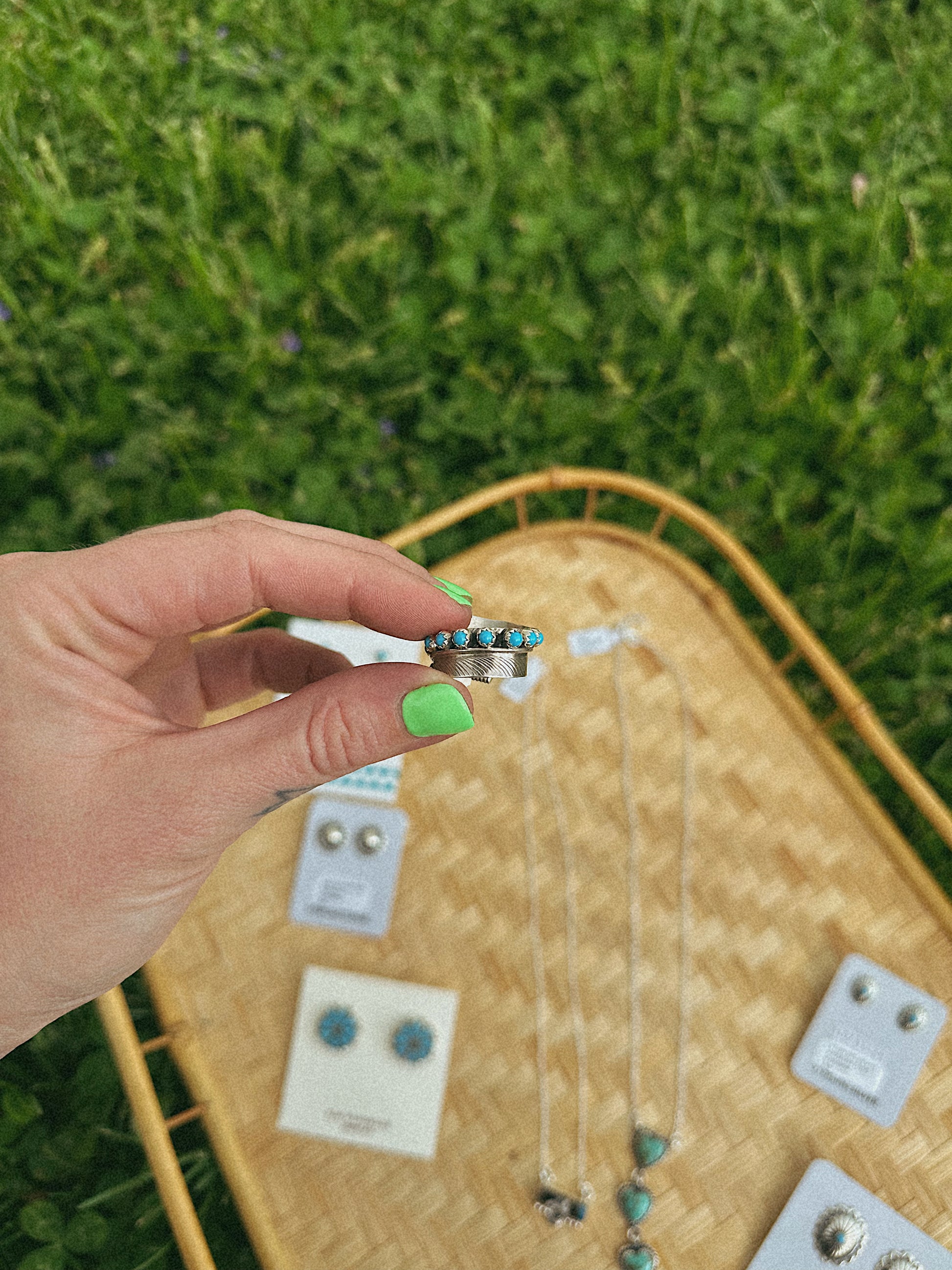 Studded Adjustable Turquoise Ring