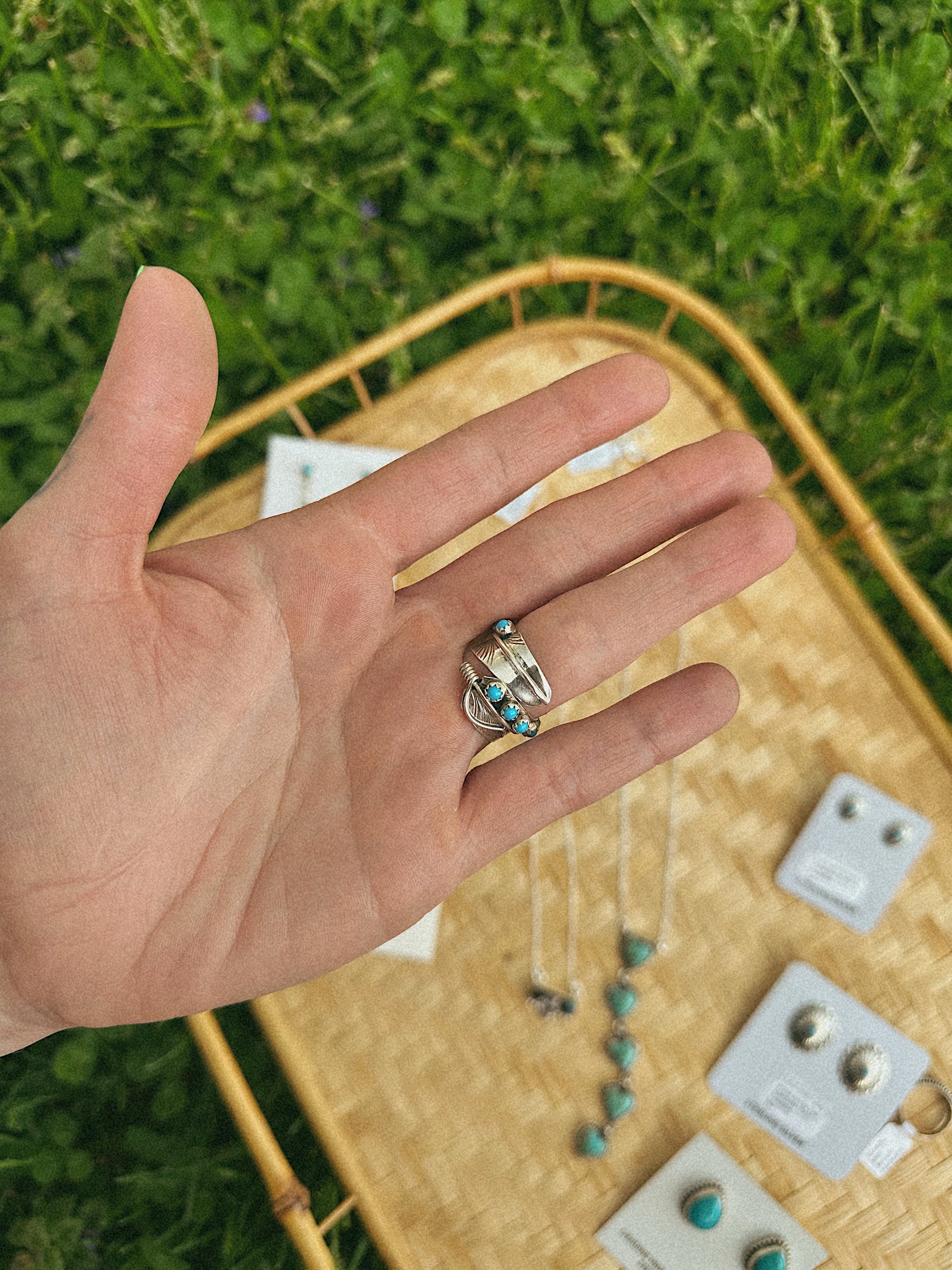 Studded Adjustable Turquoise Ring