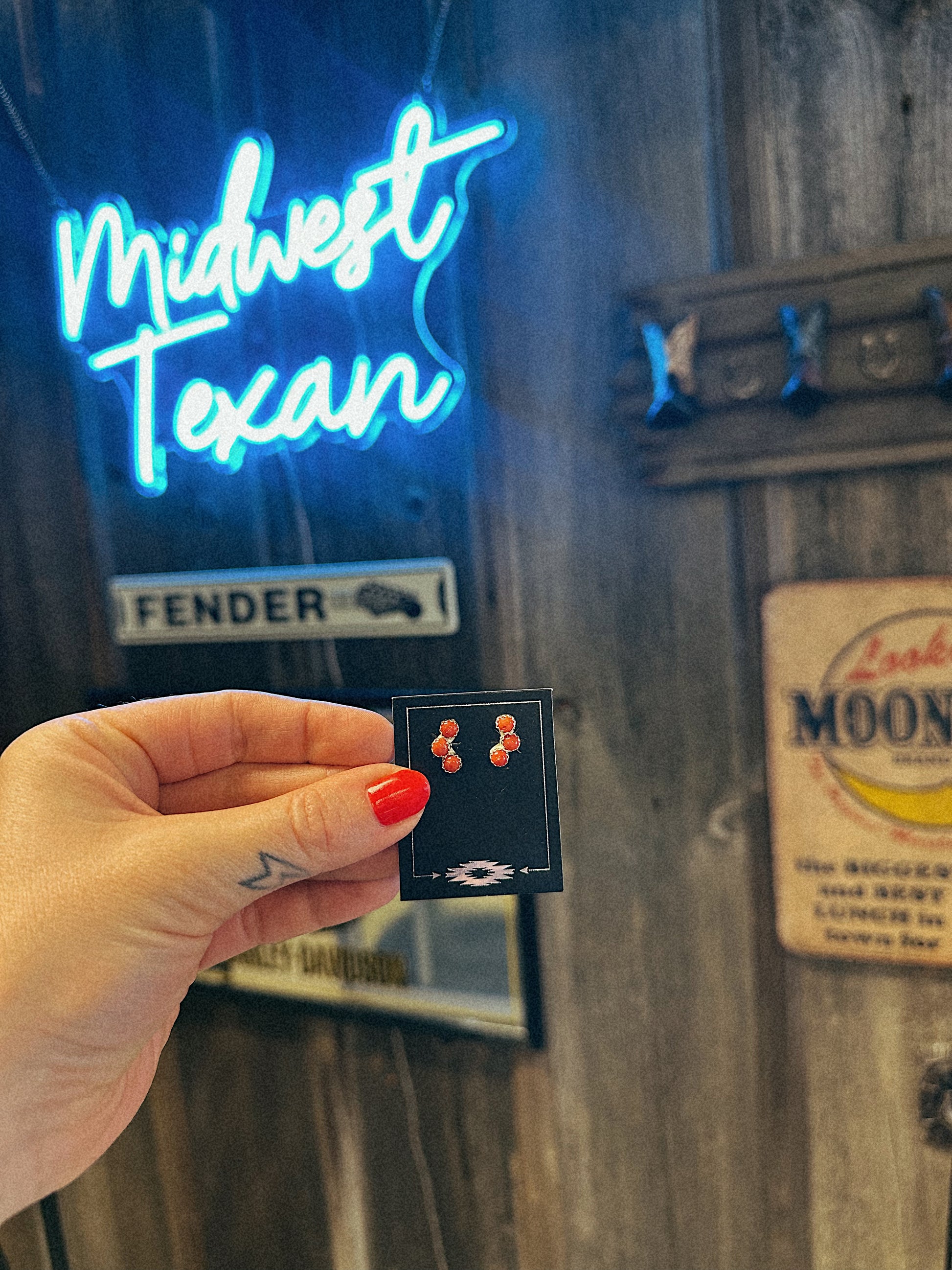 Red Coral Triple Studs