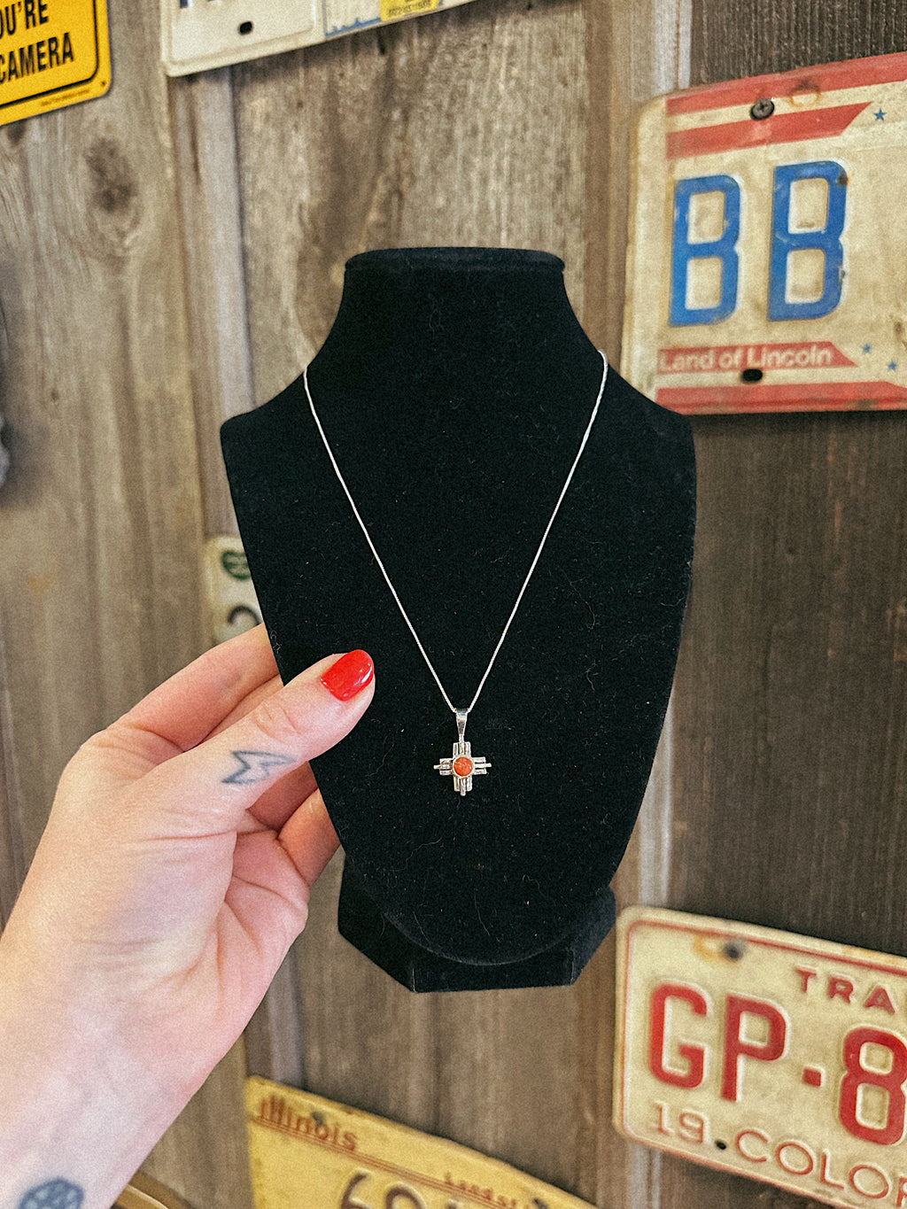 Red Coral Zia Necklace