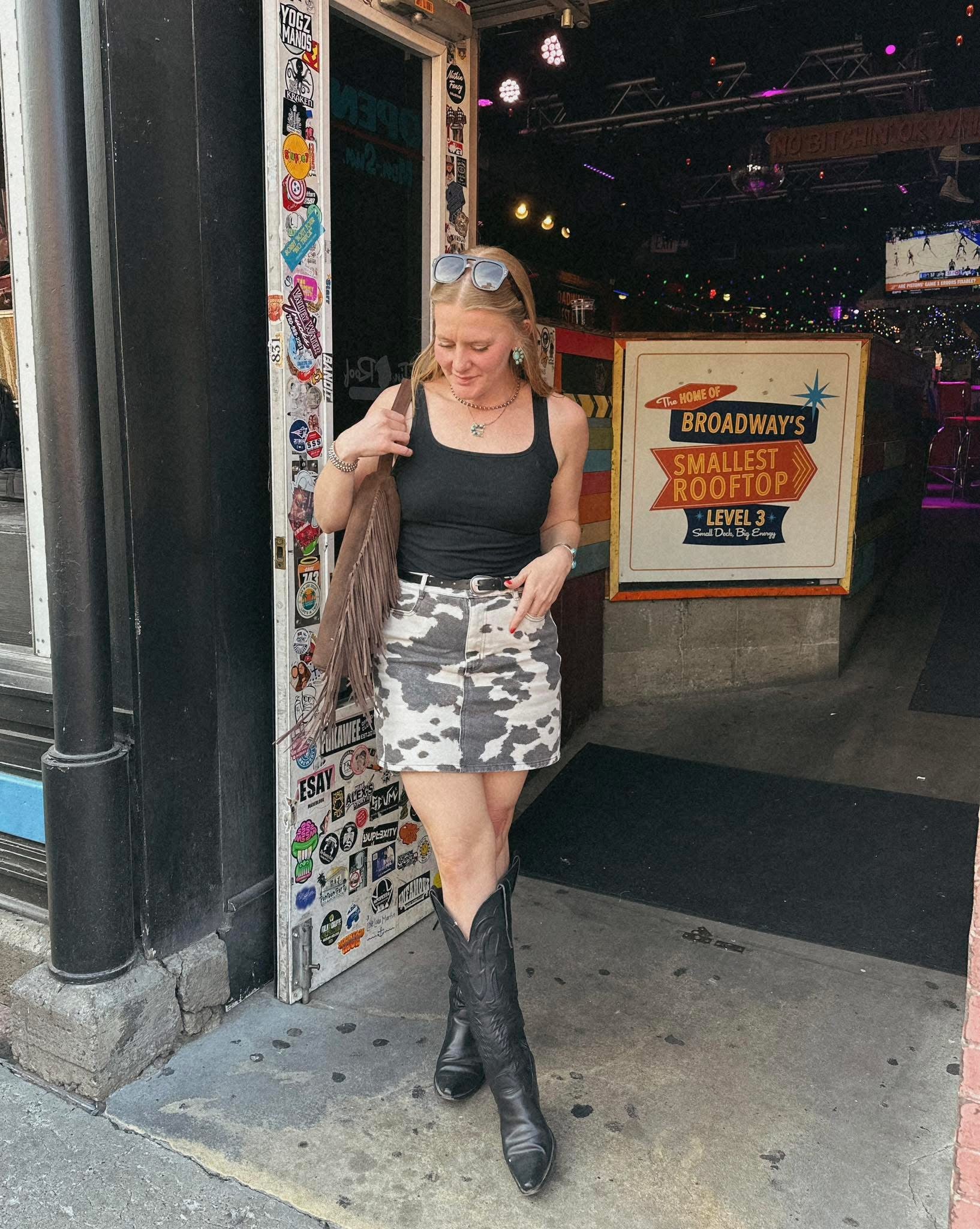 Last Call Cowprint Skirt