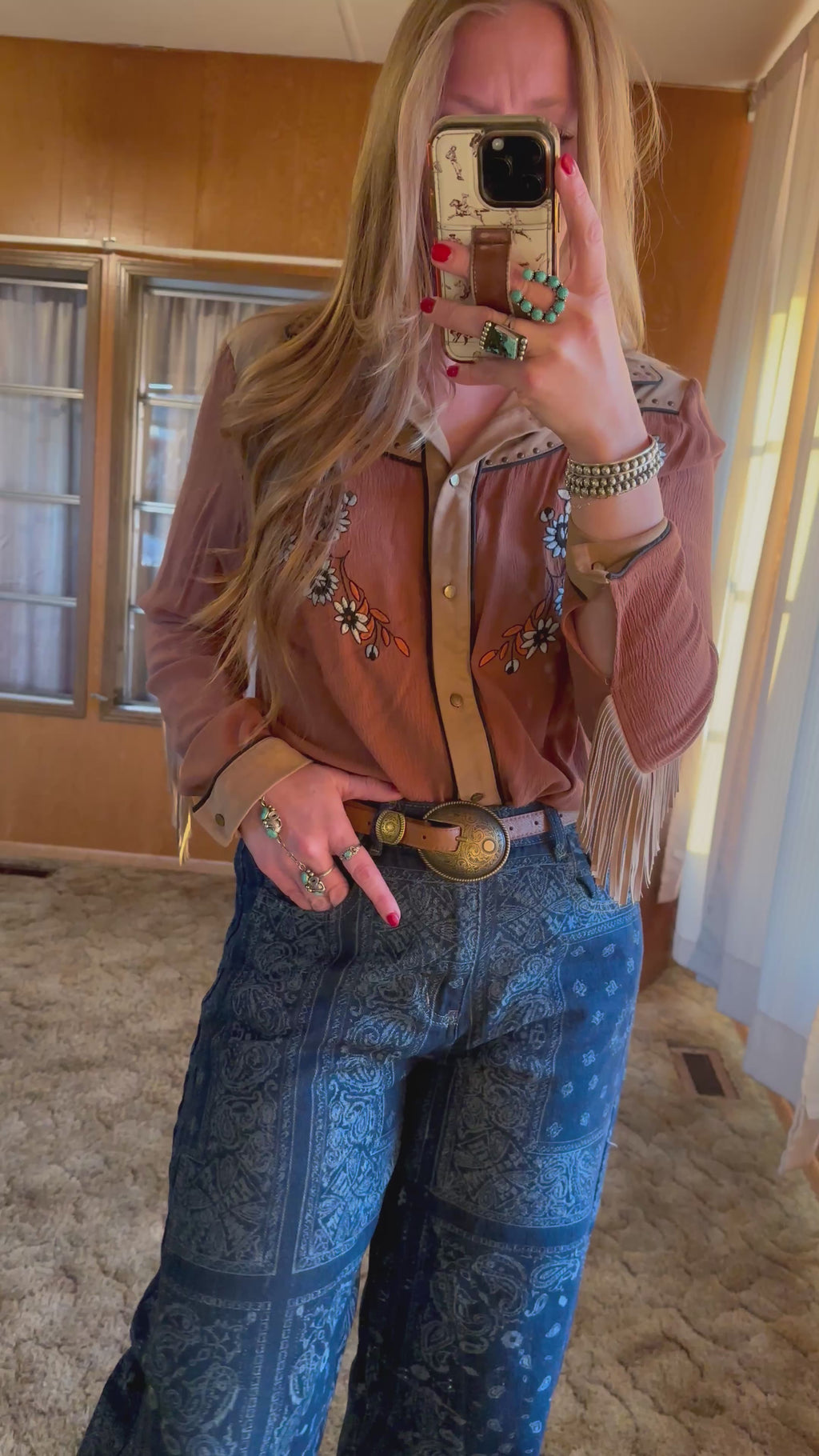 Paisley Print Barrel Jeans